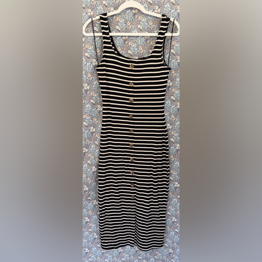 Every - Striped Black and White Button-Down Dress